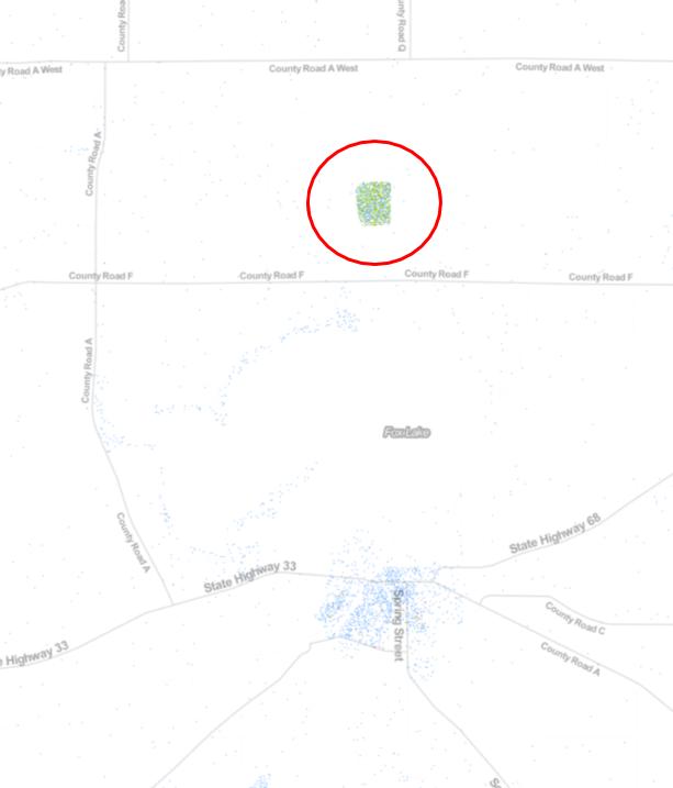 Racial dot map of Fox Lake, Wisconsin. What at first looked like a black neighborhood in a very white city turned out to be Fox Lake Correctional Institute.