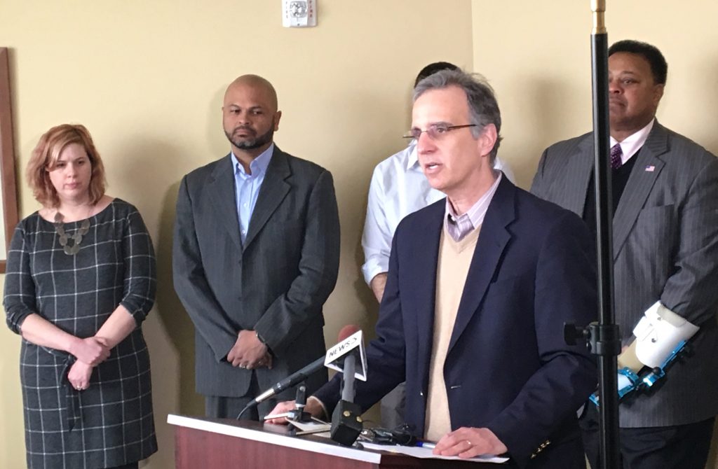 Dane County Executive Joe Parisi speaks at a press conference on the federal budget March 23 at DAIS.