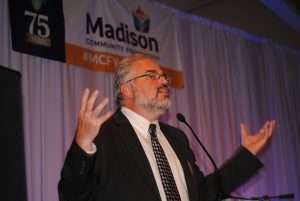 Madison Community Foundation Vice President of Community Impact announces the Nolen Waterfront grant.